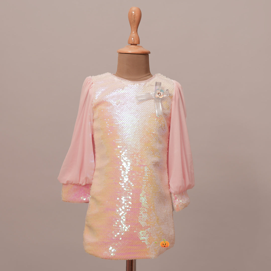 Pink Sequin Girls Midi Front View