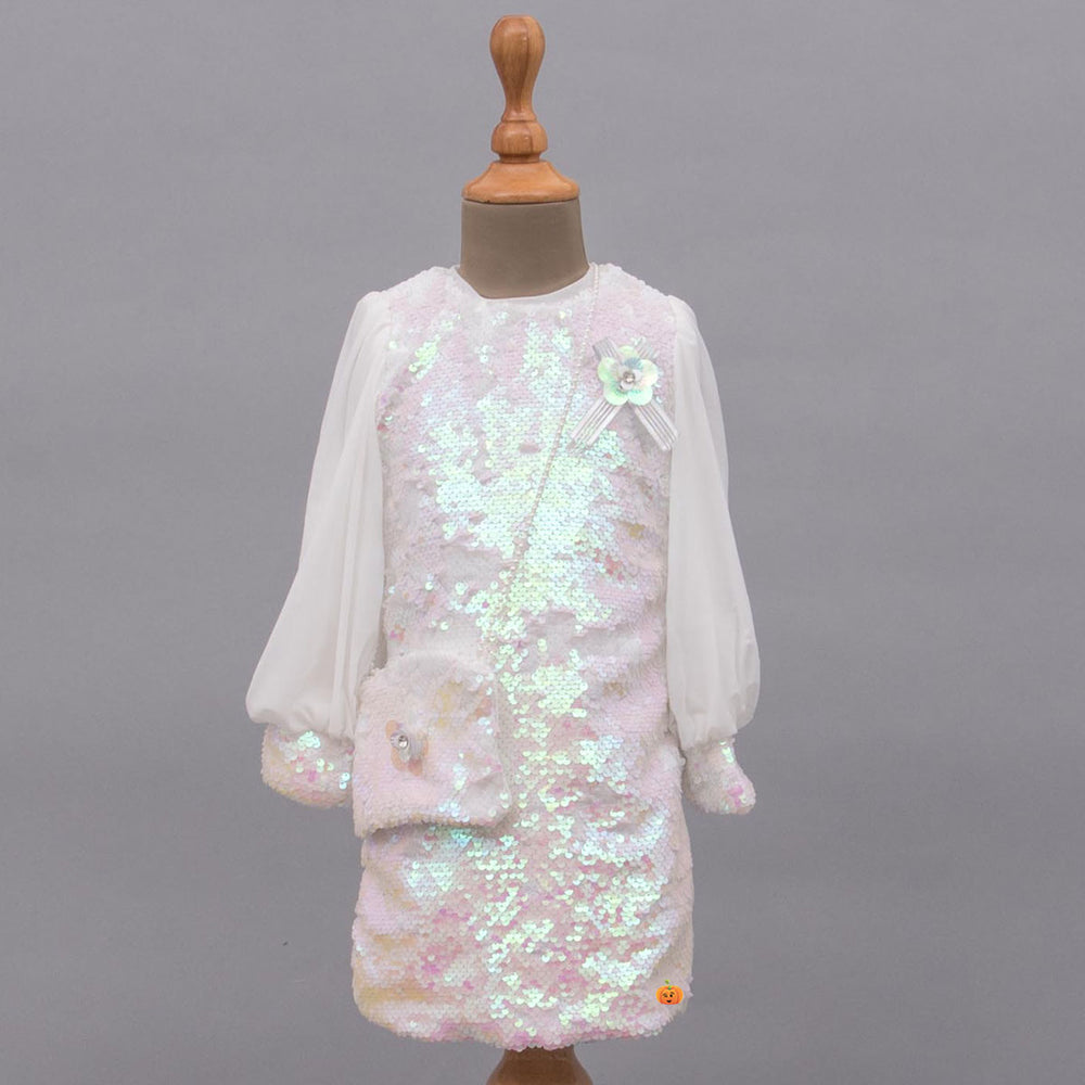 White Sequin Girls Midi Front View