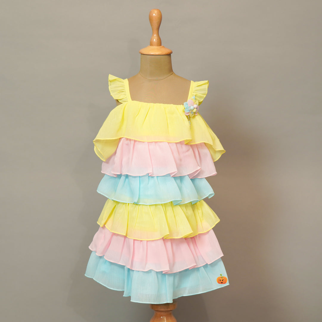 Multi Colored Girls Midi Ruffled Tulle Front View