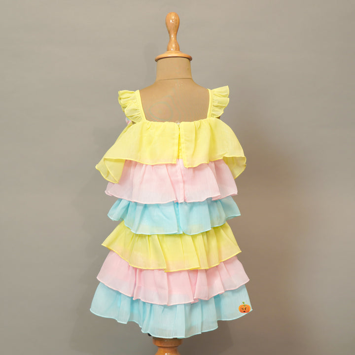 Multi Colored Girls Midi Ruffled Tulle Back View