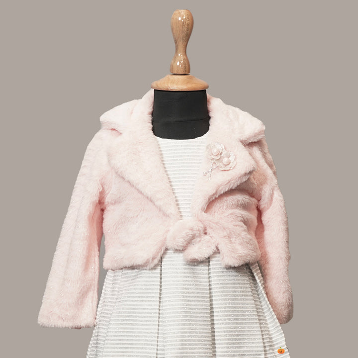 Peach & Sky Blue Winter Wear Girls Midi Close Up View