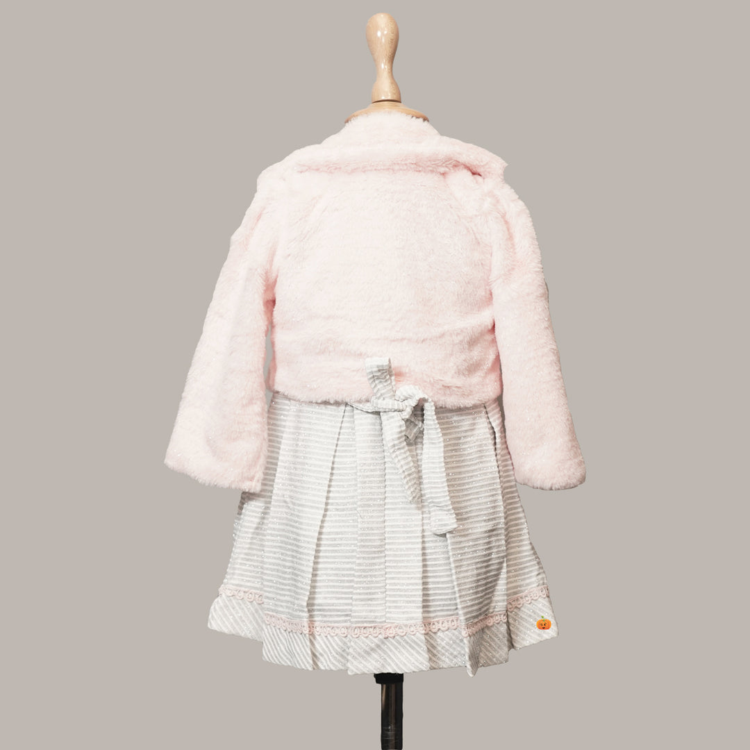 Peach & Sky Blue Winter Wear Girls Midi Back View