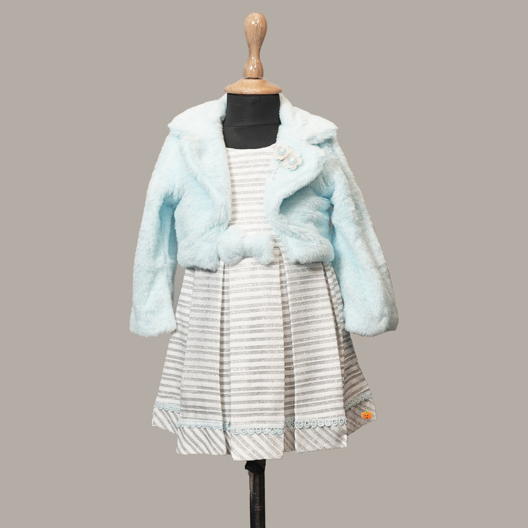 Peach & Sky Blue Winter Wear Girls Midi Variant Front View