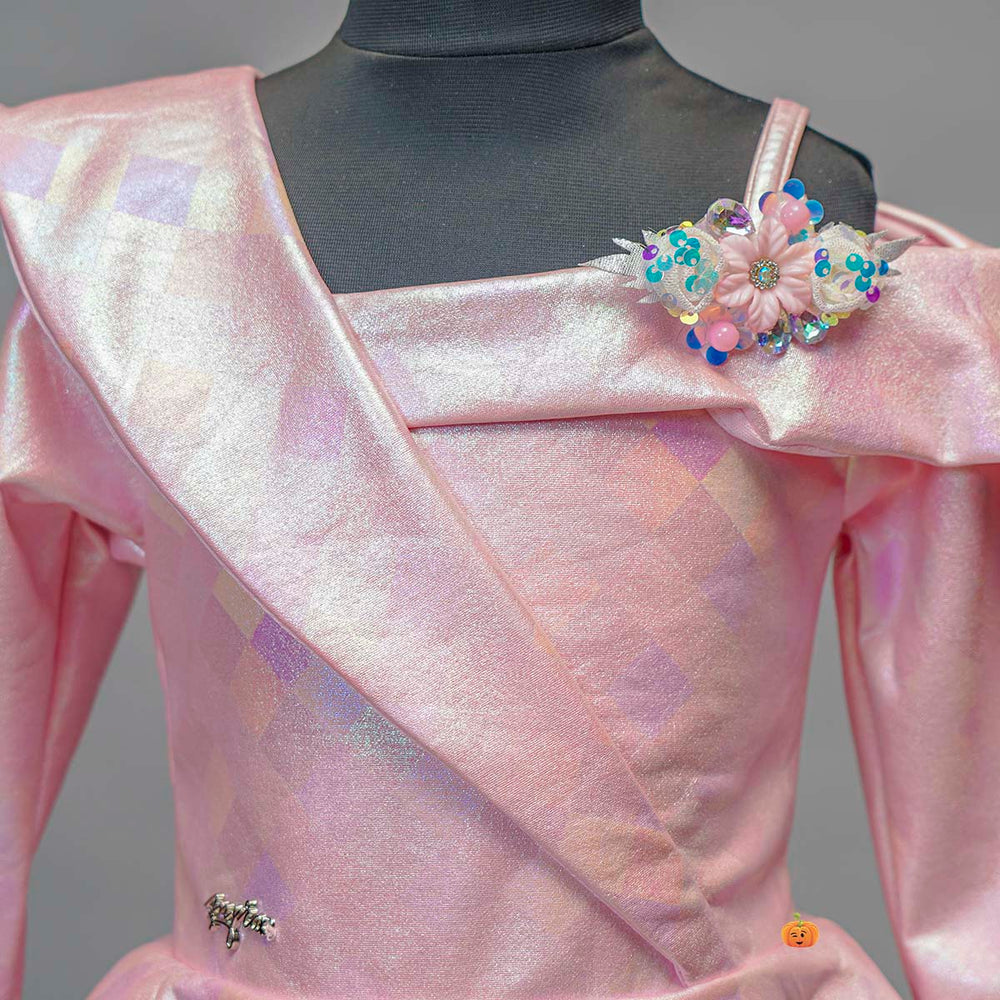 Pink Off-Shoulder Sequin Girls Midi Close Up View