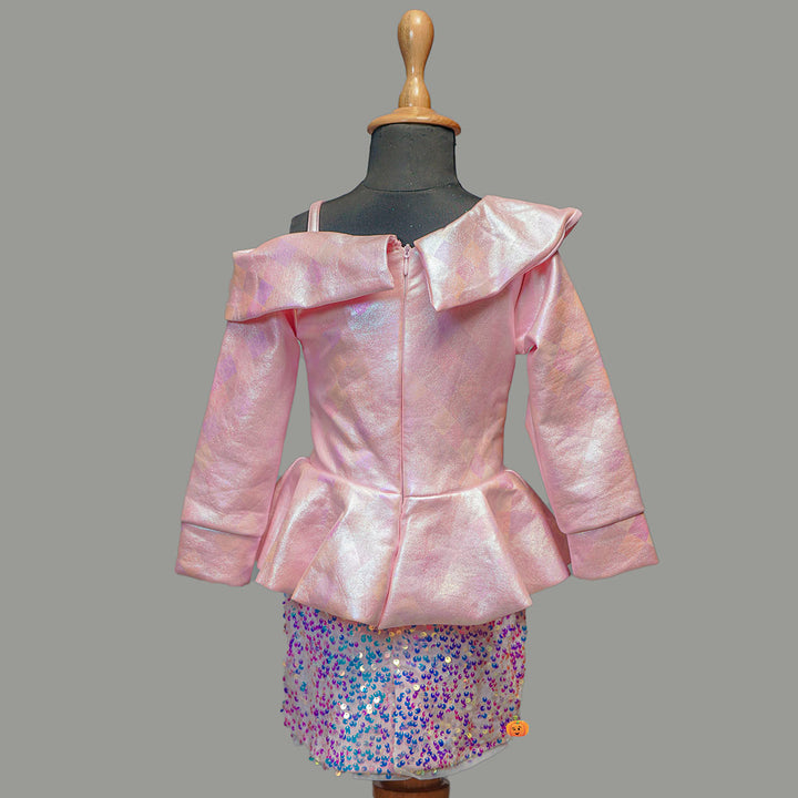 Pink Off-Shoulder Sequin Girls Midi Back View