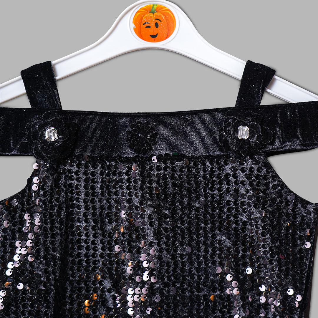Black Peach Sequin Party Wear Girls Midi Close Up View