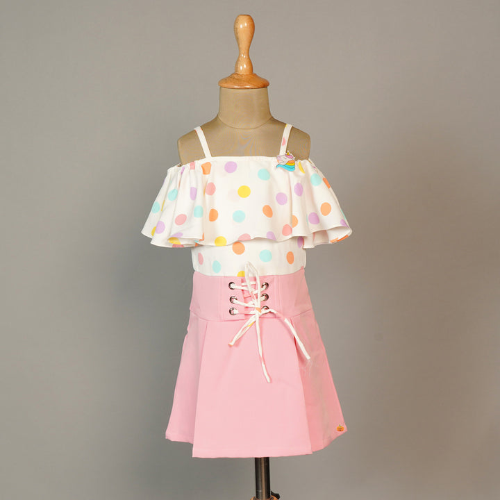 Yellow Pink Polka Dots Girls Midi Variant Front View