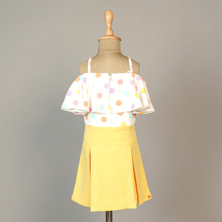Yellow Pink Polka Dots Girls Midi Back View