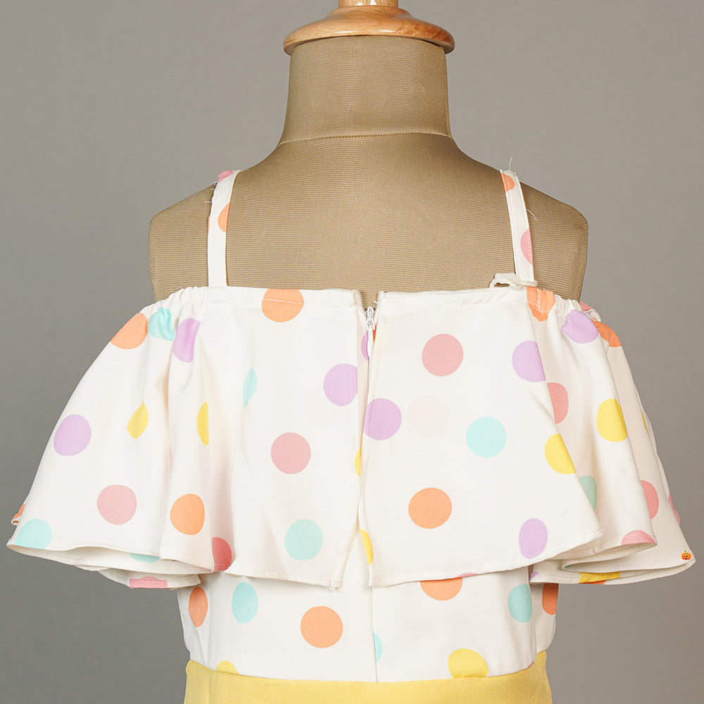 Yellow Pink Polka Dots Girls Midi Close Up Back View