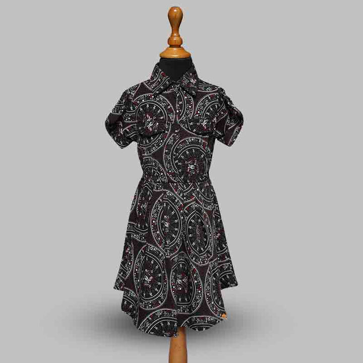 Black-Navy Blue Printed Girls Midi Top View