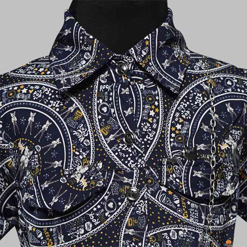 Black-Navy Blue Printed Girls Midi Close Up View