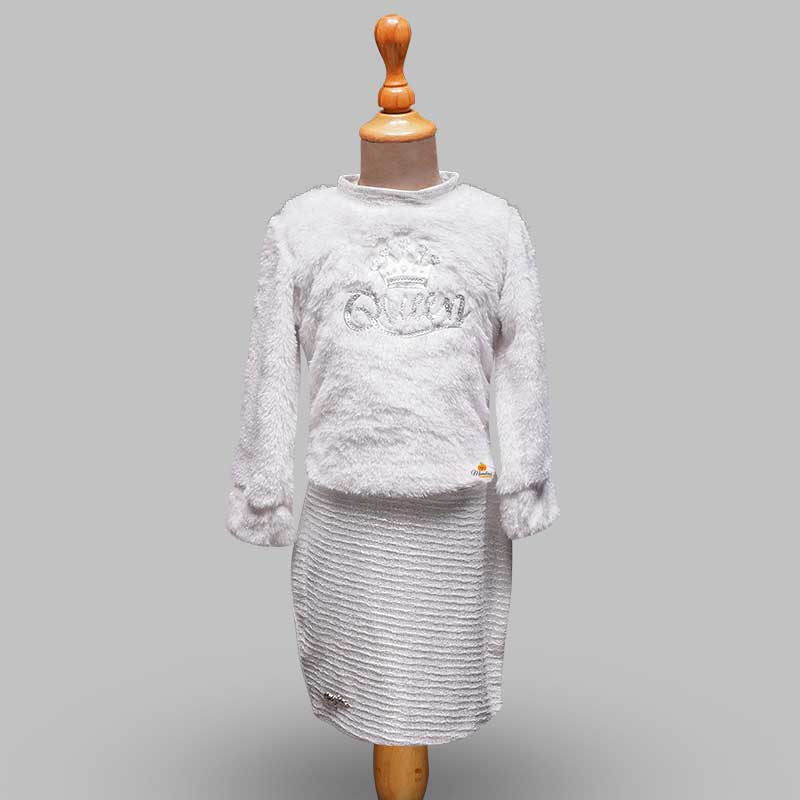 Solid White Winter Full Sleeves Girls Midi Variant Front View