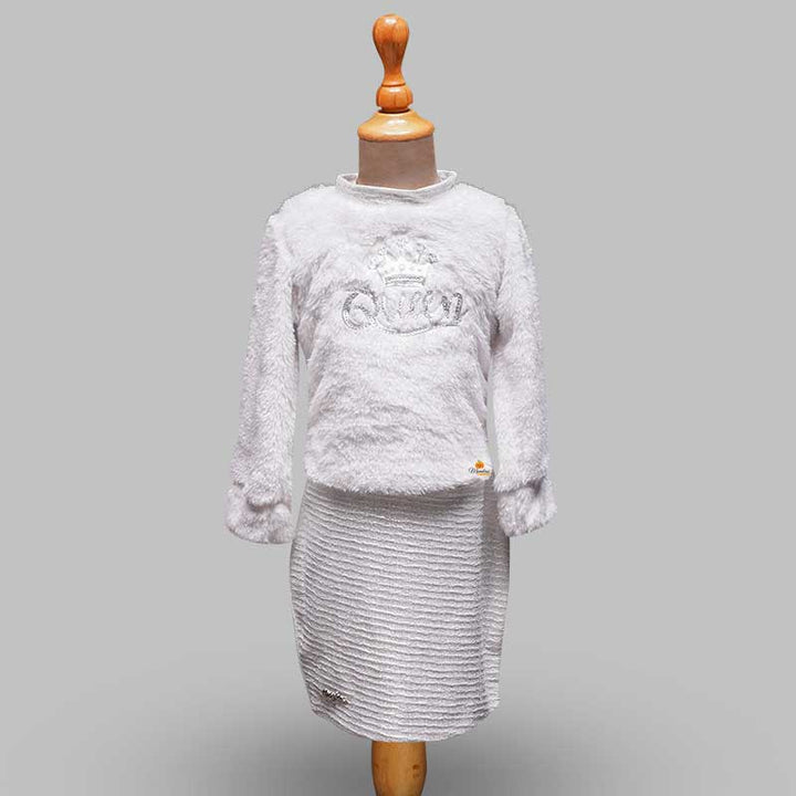 Solid White Winter Full Sleeves Girls Midi Variant Front View