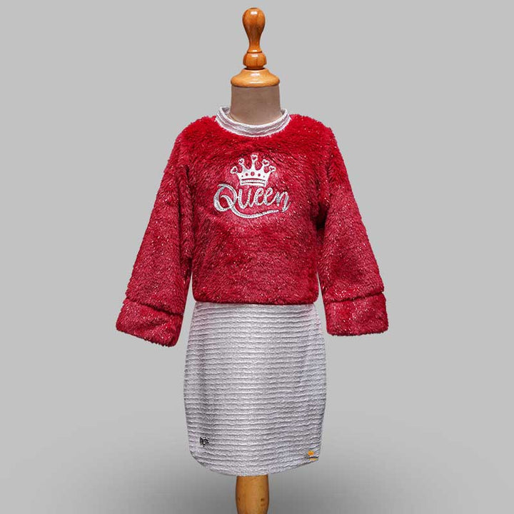 Solid Red Winter Full Sleeves Girls Midi Variant Front View