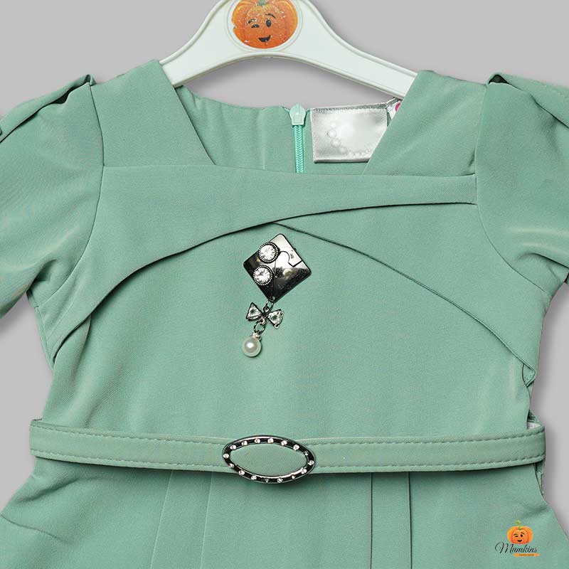 Party Wear Frock for Girls with Belt Close Up View