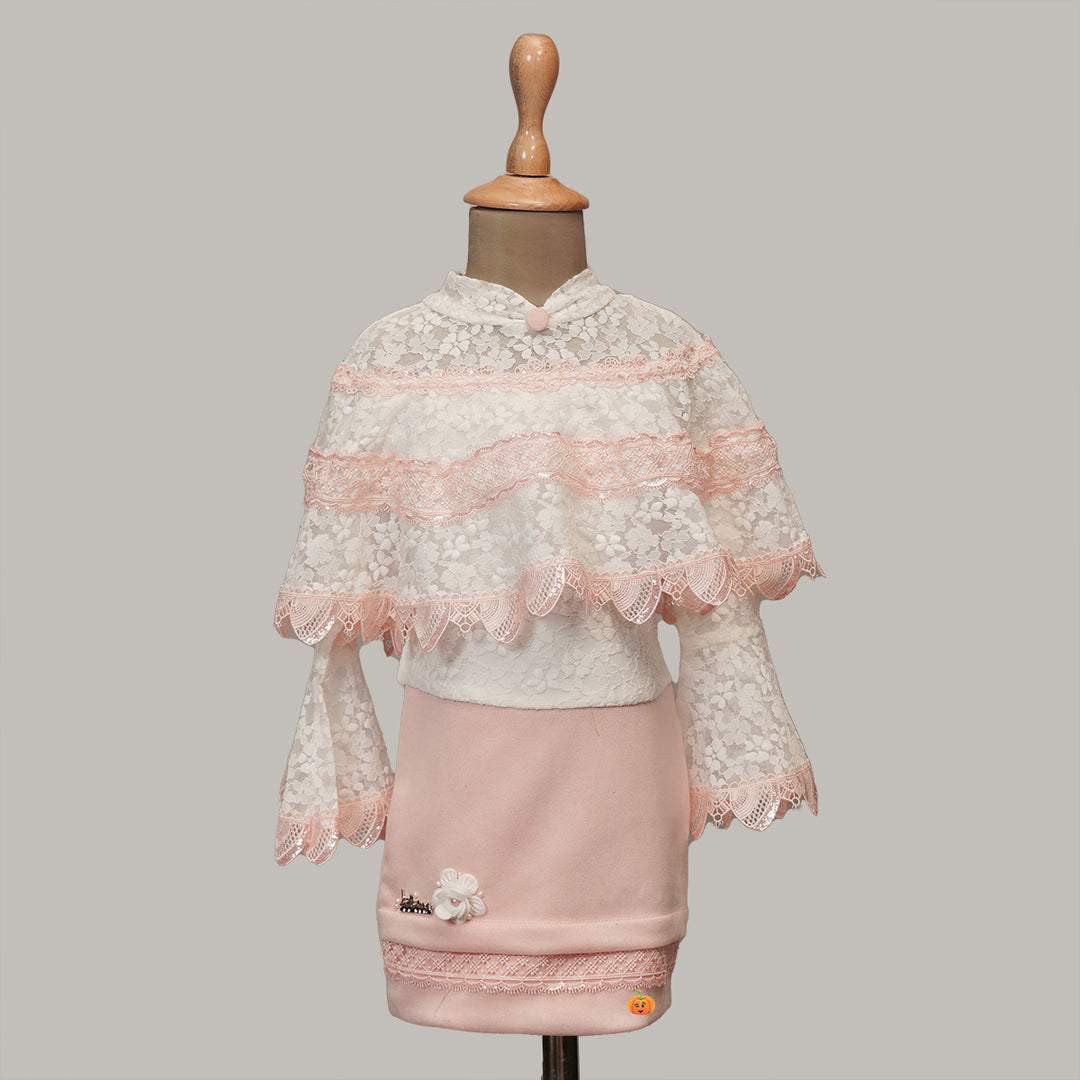 Solid Pink Frill Pattern Girls Midi Variant Front View