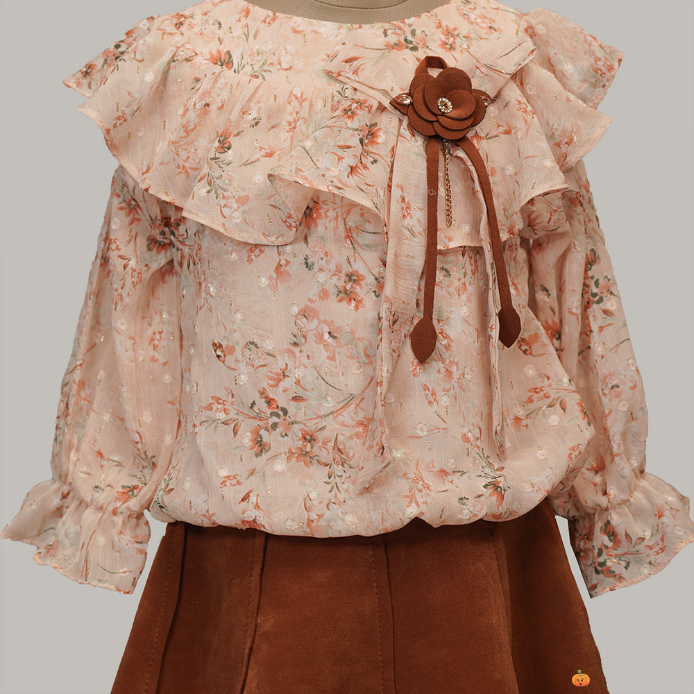 Floral Printed Midi Dress for Girls Close Up View