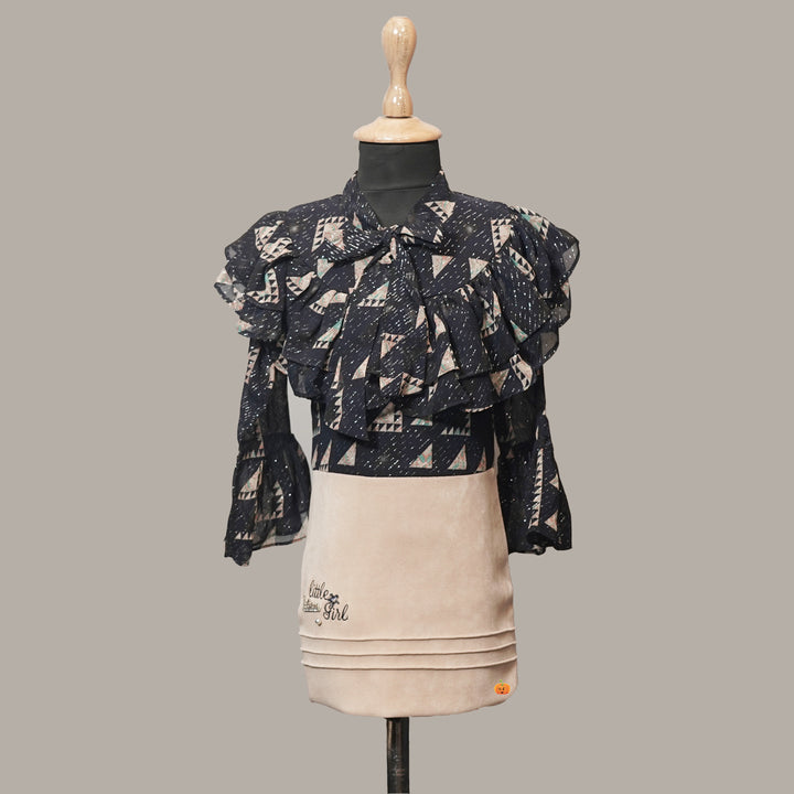 Navy Blue Fawn Frill Girls Midi Front View