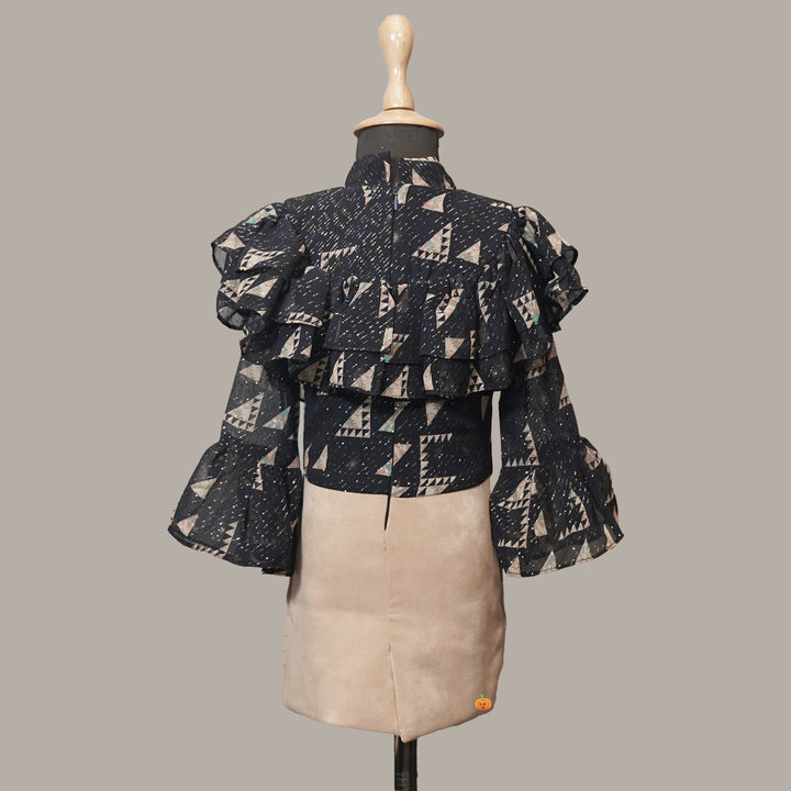 Navy Blue Fawn Frill Girls Midi Back View