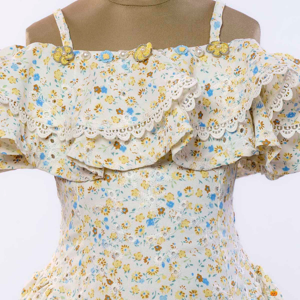 Lemon Floral Printed Girls Midi Close Up View