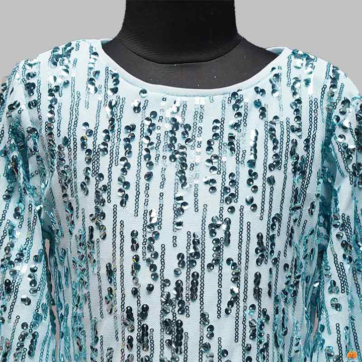 Fawn Blue Glistening Girls Midi Close Up View