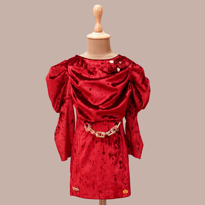 Red Solid Shiny Winter Girls Midi Variant Front View