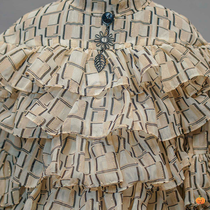Black & Fawn Girls Midi With Bell Sleeves Close Up View