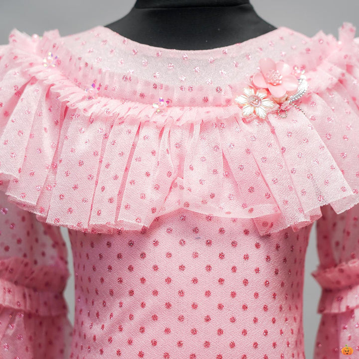 Ruffled Dotted Girls Midi Close Up View