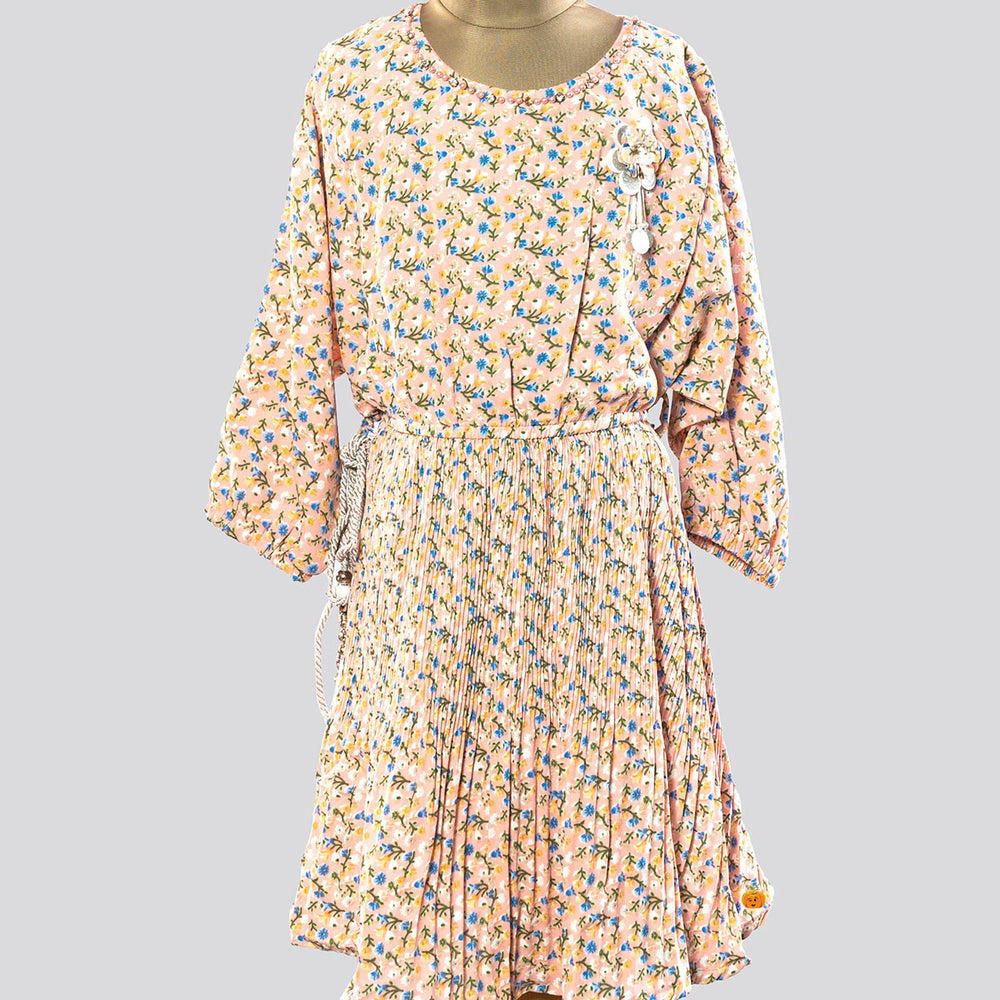 Onion Floral Printed Midi for Girls Close Up View