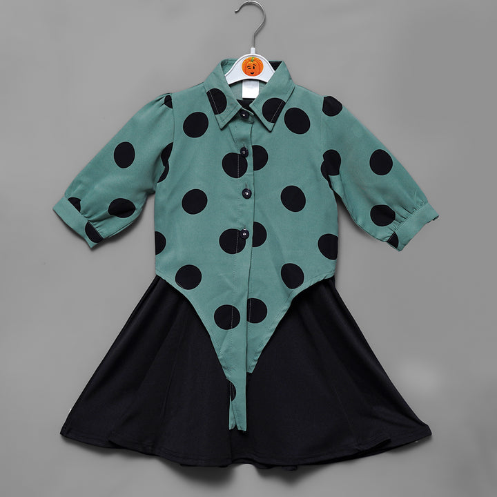 Solid Girls Midi With Polka Dots Front View
