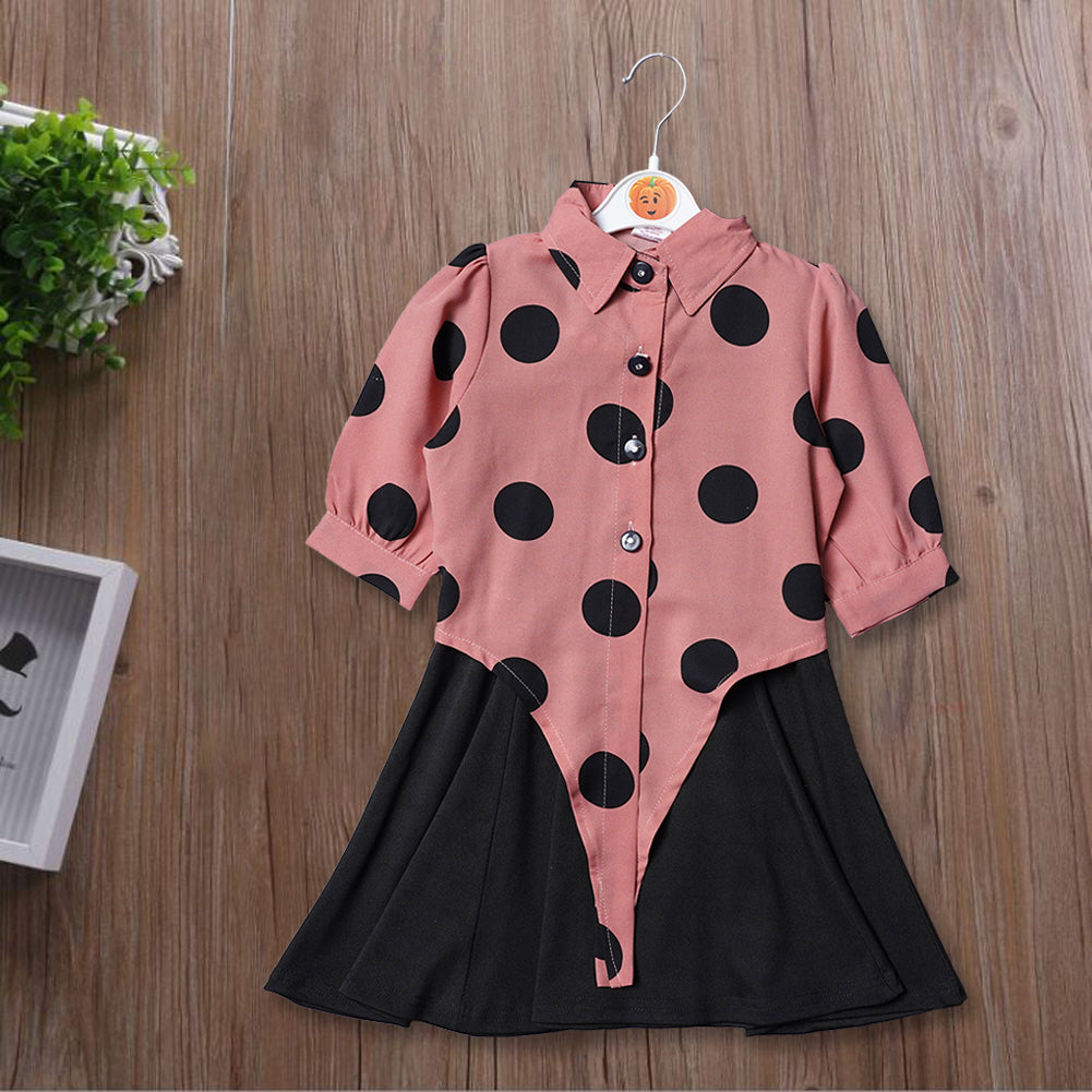 Pink Solid Girls Midi With Polka Dots Variant Front View