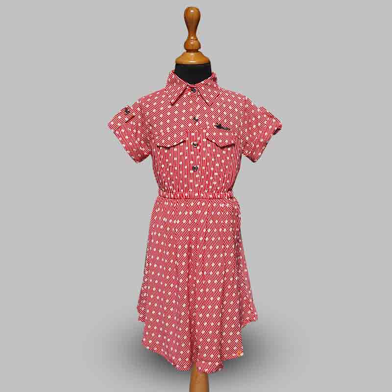 Red-Yellow Girls Midi with Polka Dots Front View