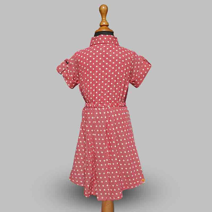 Red-Yellow Girls Midi with Polka Dots Back View