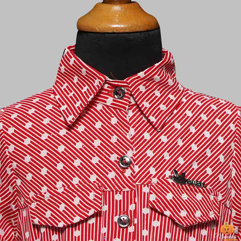 Red-Yellow Girls Midi with Polka Dots Close Up View
