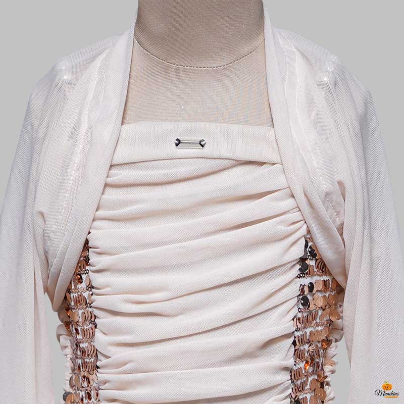 Solid Girls Midi With Square Neck & Jacket Close Up View