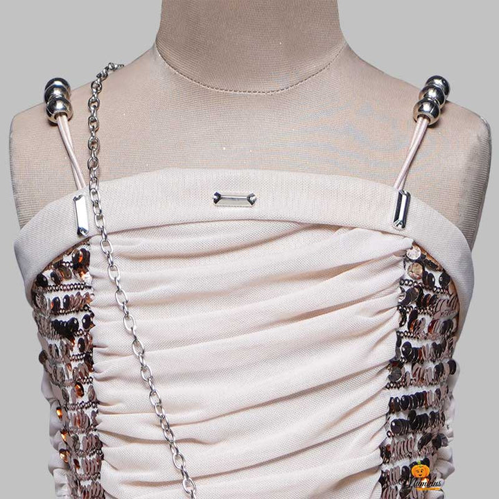 Solid Girls Midi With Square Neck & Jacket Close Up View