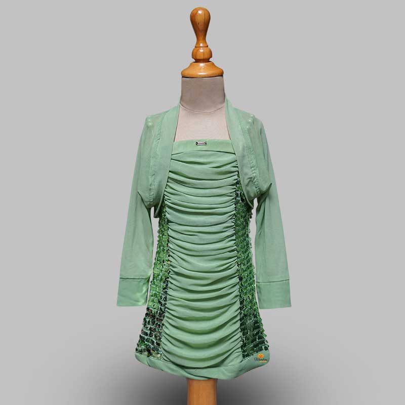 Solid Green Girls Midi With Square Neck & Jacket Variant Front View