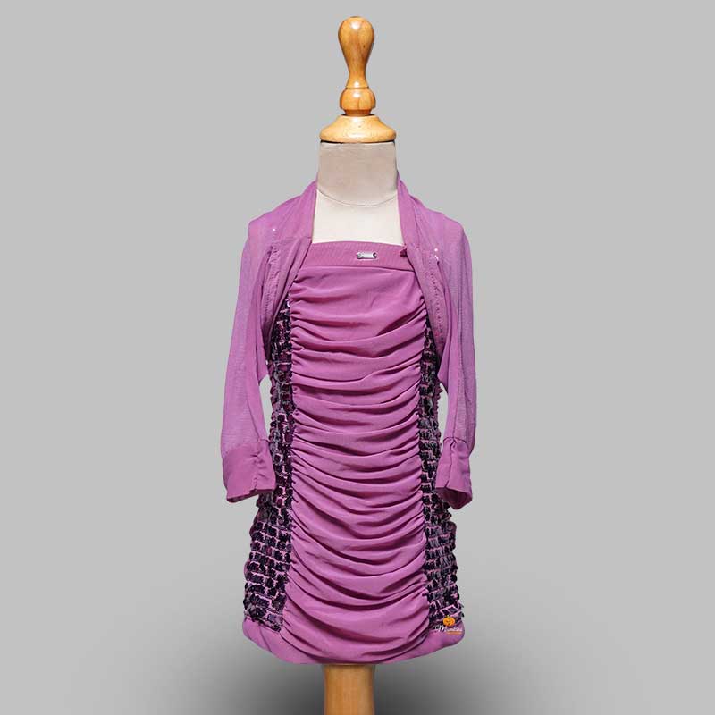 Solid Pink Girls Midi With Square Neck & Jacket Variant Front View