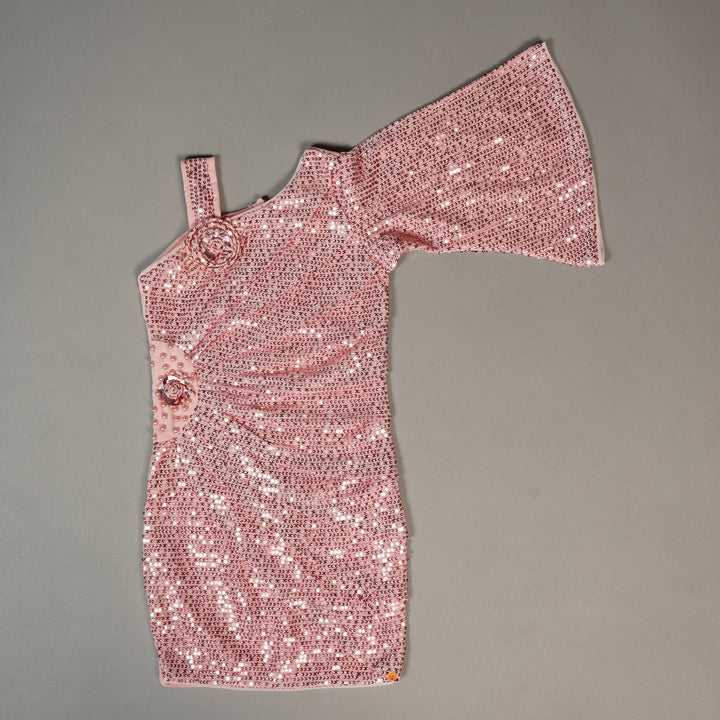 Pink Solid Girls Midi With Glitter Designs Variant Front View
