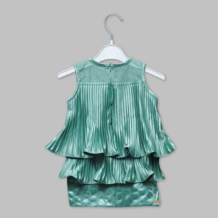 Green Shiny Frilled Girls Midi Back View