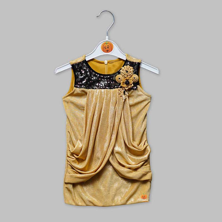 Solid Golden Girls Midi With Draped Pattern Variant Front View