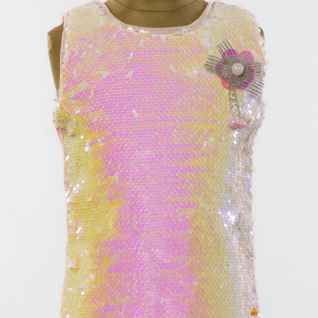 Pink Sequin Midi for Girls Close Up View