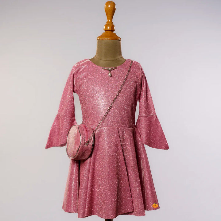 Onion Bell Sleeves Girls Midi with Purse Front View