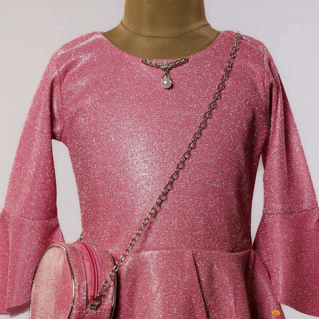 Onion Bell Sleeves Girls Midi with Purse Close Up View