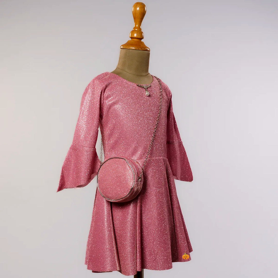 Onion Bell Sleeves Girls Midi with Purse Side View