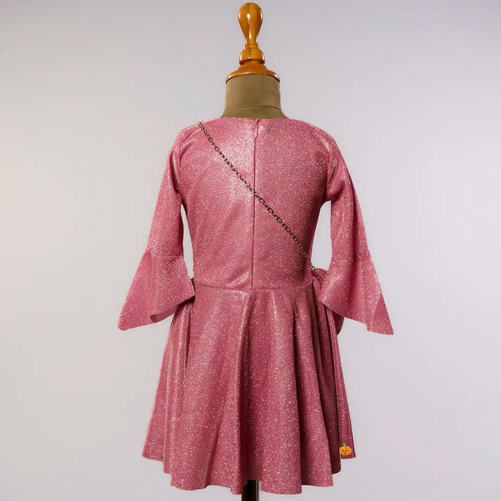 Onion Bell Sleeves Girls Midi with Purse Back View