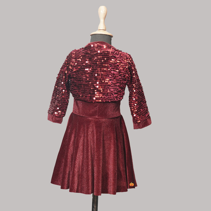 Maroon Sequin Girls Midi with Sequin Jacket Back View