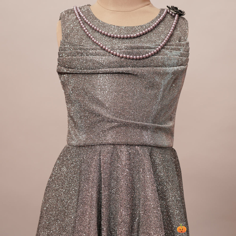Dark Grey Party Wear Girls Midi Close Up View
