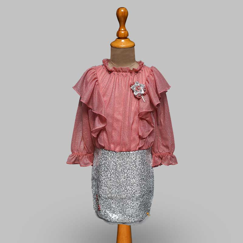 Peach Full Sleeves Midi for Kid Girls Variant Front View