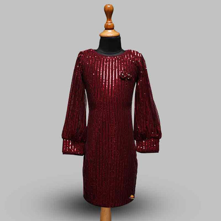 Grey Maroon Party Wear Girls Midi Variant Front View